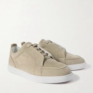 Size 43 Christian Louboutin Jimmy Rubber-Trimmed Suede Sneakers Beige